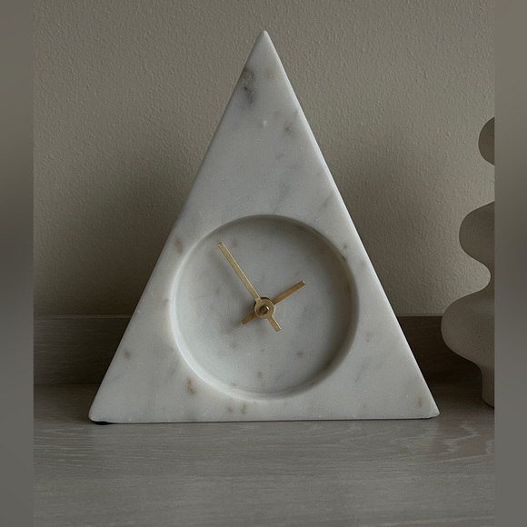 Marble Triangular Mantel Clock Ivory Modern Minimalist Design Neiman Marcus